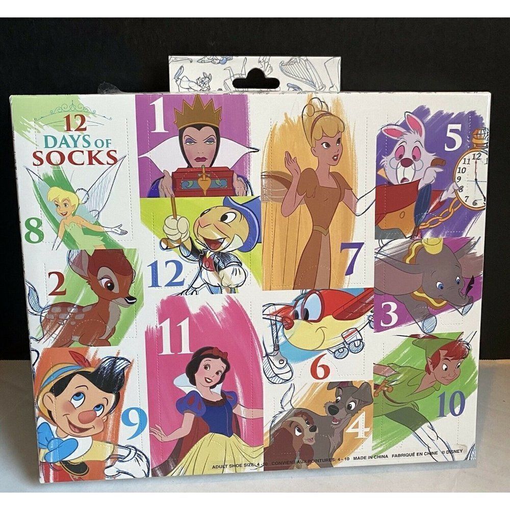 Disney‎ Parks Ink & Paint Collection 12 Days Of Socks Adult Shoe Sz 4-10 NEW